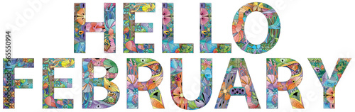 Hello February. Colorful typography text banner. Vector the word February