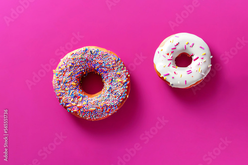 background of top view donut with sprinkle on pink background, generative art by A.I.