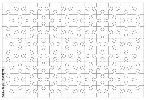 Jigsaw puzzle blank template or cutting guidelines of 96 transparent pieces and visual ratio 3:2. Classic style pieces are easy to separate (every piece is a single shape).
