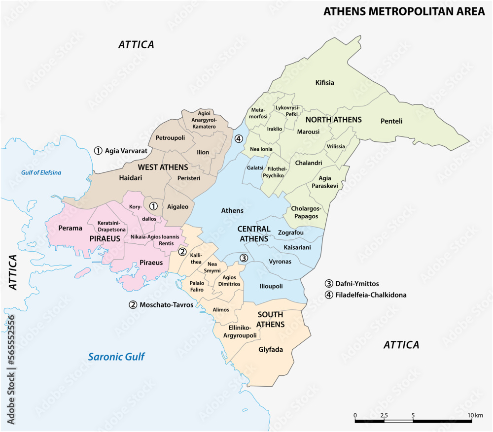 Administrative map of the Athens Metropolitan Area, Greece