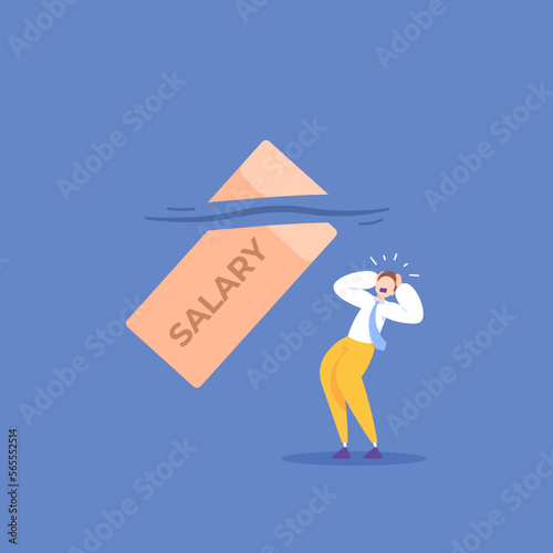 payroll deductions. wages are deducted. an employee or male worker panicked because his salary was cut. illustration concept design. graphic elements