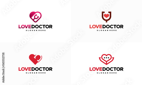 Set of Love Doctor Logo designs concept vector, Doctor App Logo icon template
