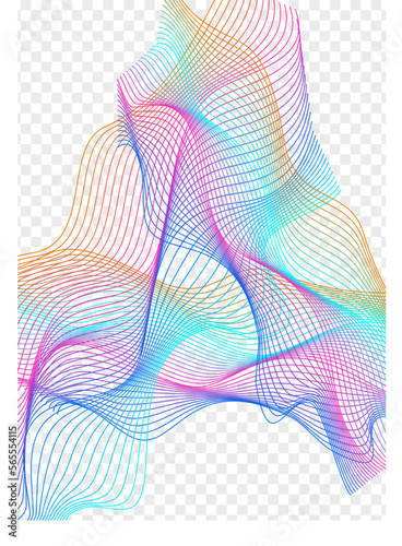 Multicolored Ribbon Background Transparent Vector. Flow Design. Rainbow Soundwave Energy. Blend Isolated Cover. Gradient Splash Contour.