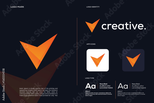 Modern icon design V letter shape element with business card template. Best for identity and logotypes.