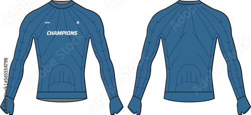 Long sleeve Compression running base layer top t shirt flat sketch design illustration, Tight fit top design vector template, Active wear compression top concept with front and back view