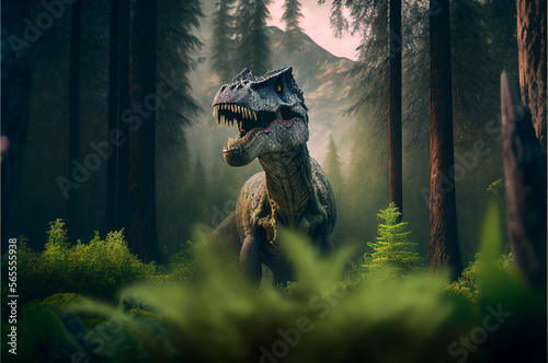 dinosaurs t-rex in the woods