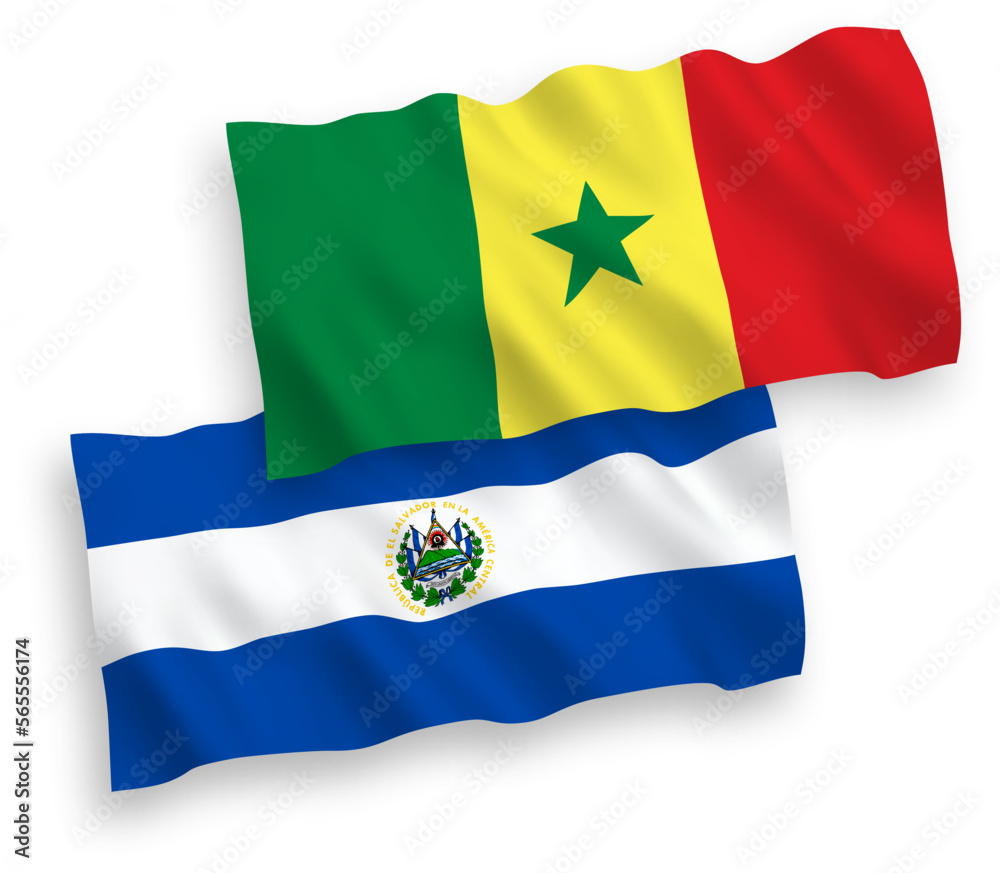 Flags of Republic of Senegal and Republic of El Salvador on a white background Flags of Republic of Senegal and Republic of El Salvador on a white background