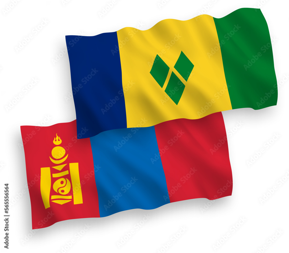 Fototapeta premium Flags of Saint Vincent and the Grenadines and Mongolia on a white background
