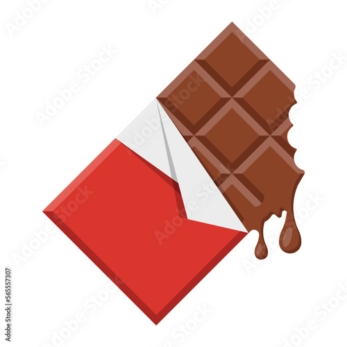 Chocolate bar icon. Chocolate bar bitten with pieces. Vector illustration.