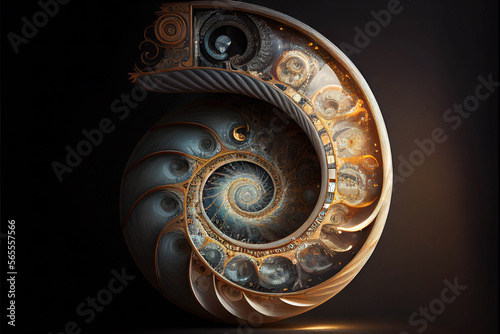 a futuristic multi dimensional psychedelic 3d illustration of a sacred geometry fossil ai generated