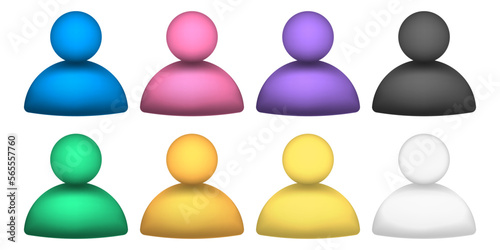 Set of multicolored human personal symbols. 3d realistic icon set. Vector illustration.