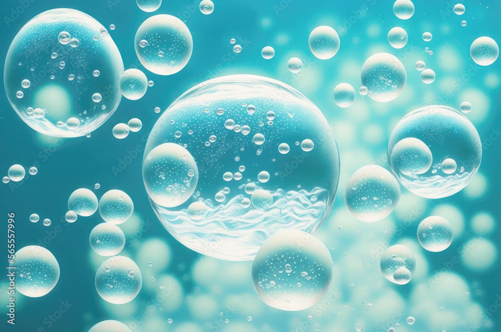 Beautiful Bubble under water blue background. World water day concept. Generative ai.
