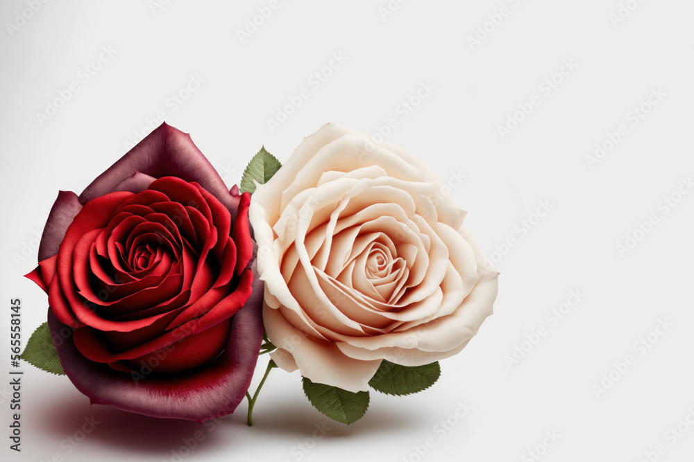 Naklejka premium Many pink and red roses on white background. Valentine's Day love or wedding card banner backdrop. Generative ai.