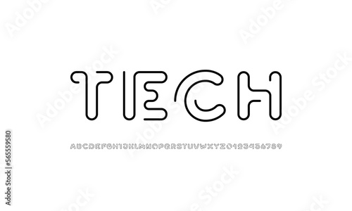 Digital style alphabet, font from segment rounded line, minimal linear style letters and numbers, part three, vector illustration 10EPS