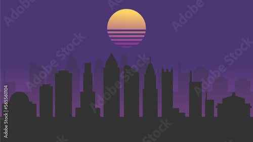 retro city wallpaper for computer retro sunset and buildings in silhouette
