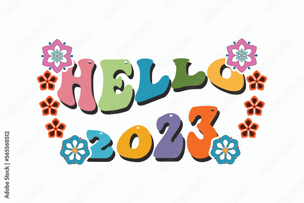 Happy New Year Groovy retro 2023 T-shirt Design eps file Happy New Year Groovy retro 2023 T-shirt Design eps file