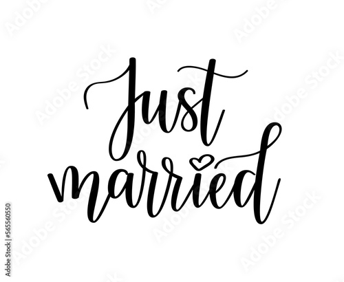Just married. Hand-written doodle text on transparent background