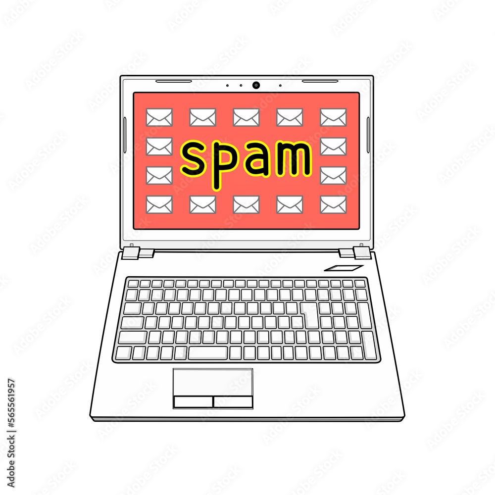 スパムメールを受信した白色のノートパソコン スパムメールを受信した白色のノートパソコン