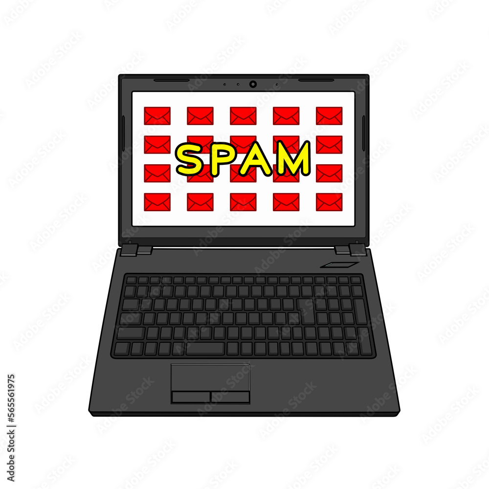 スパムメールを受信した黒色のノートパソコン スパムメールを受信した黒色のノートパソコン