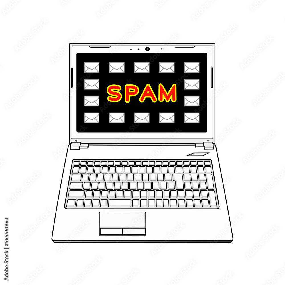 スパムメールを受信した白色のノートパソコン スパムメールを受信した白色のノートパソコン