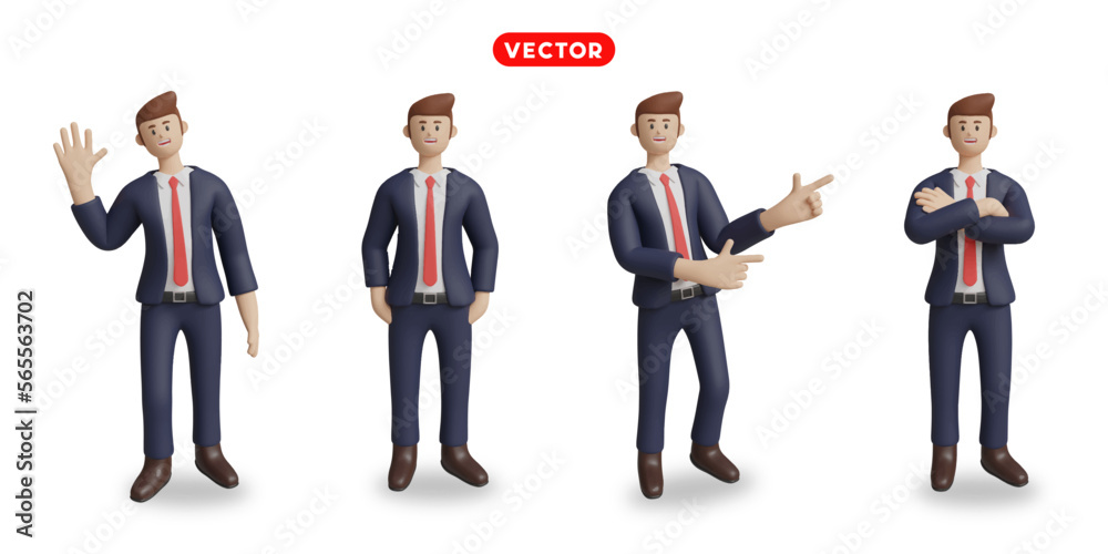 3D-rendering. On a white background, a businessman gestures, waving hands, pickpockets, crossed arms, and points. 3D-rendering. On a white background, a businessman gestures, waving hands, pickpockets, crossed arms, and points.