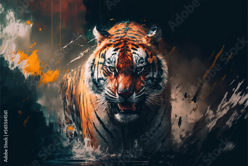 Tygrys  abstrakcyjny kolorowy akrylowy Generative AI
