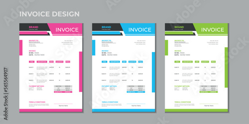 Minimal corporate Business multiple color variation a4 size vector invoice design template
