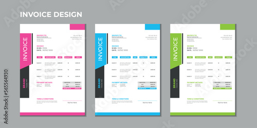 Minimal corporate Business multiple color variation a4 size vector invoice design template