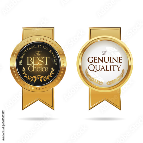 Collection of quality golden badges isolated on white background vector illustration 