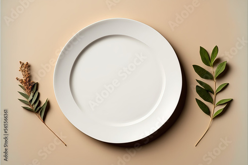 White plain dinner plate. Generative AI.