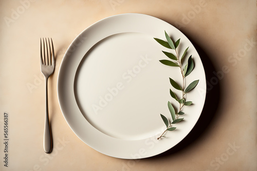 White plain dinner plate. Generative AI.
