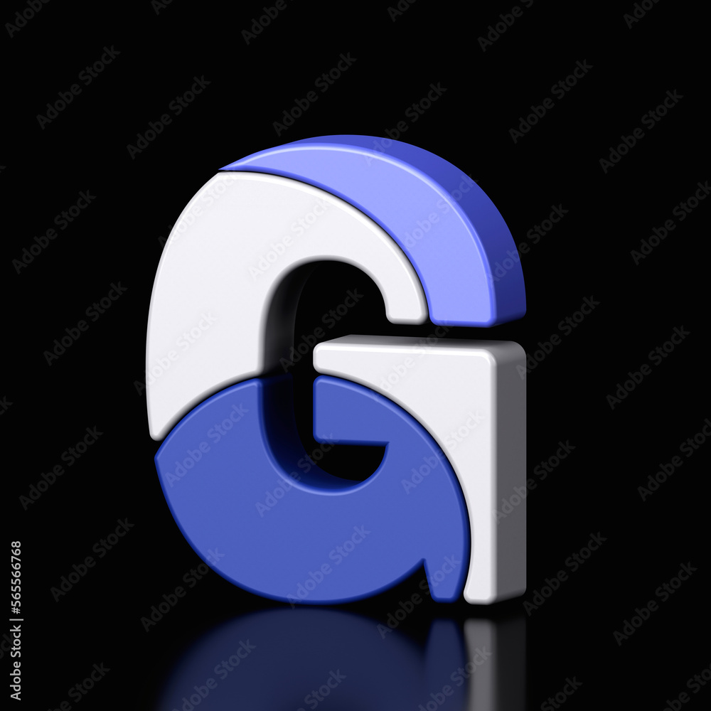 3d letter G plastic purple and white from alphabet isolated in a black background. Hi tech metallic font character design illustration, text minimal style, 3d rendering 3d letter G plastic purple and white from alphabet isolated in a black background. Hi tech metallic font character design illustration, text minimal style, 3d rendering