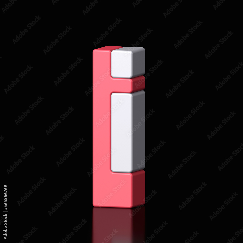 3d letter I plastic red and white from alphabet isolated in a black background. Hi tech metallic font character design illustration, text minimal style, 3d rendering 3d letter I plastic red and white from alphabet isolated in a black background. Hi tech metallic font character design illustration, text minimal style, 3d rendering