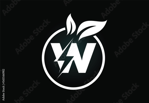 Initial W letter thunderbolt leaf circle or eco energy saver icon. Leaf and thunderbolt icon concept for nature power electric logo
