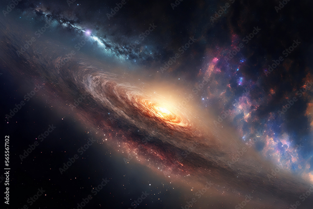 Fototapeta premium Galaxy panorama. Generative digital art. AI illustration.