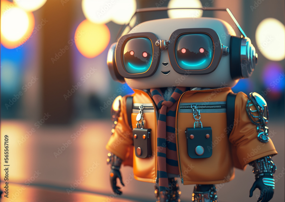 Robot teenager with school backpack smiling, futuristic student concept ...