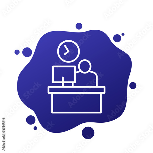 overtime work line icon with a worker, vector