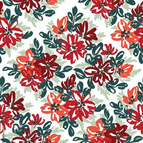 Seamless floral pattern with bright colorful flowers and leaves. Elegant template for fashion prints. Modern floral background. Fashionable folk style. Ethnic style. Boho.