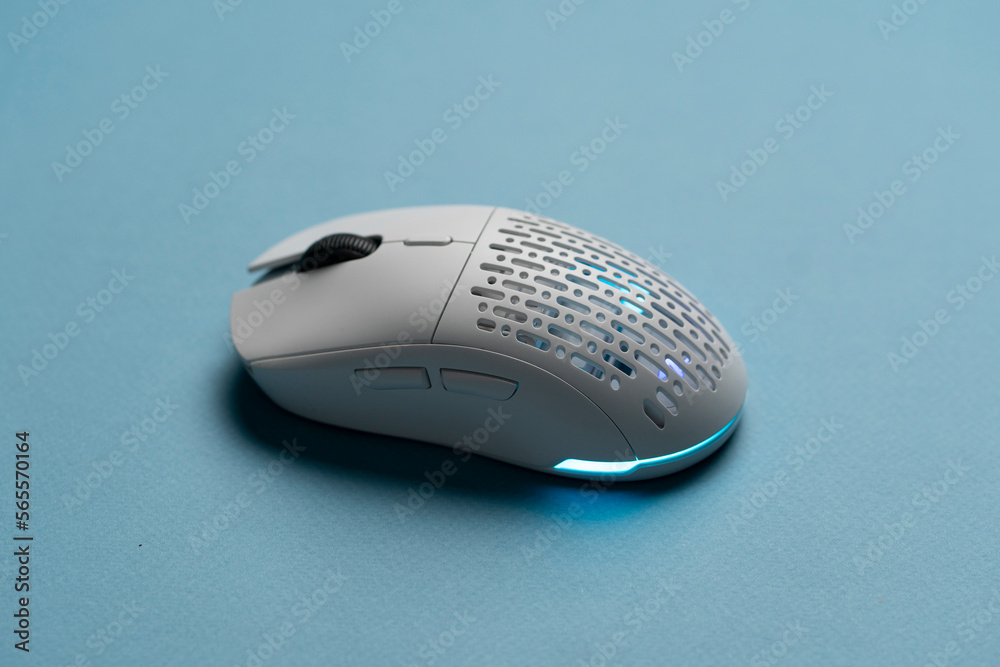 white new wireless computer mouse flat lay with led lights white new wireless computer mouse flat lay with led lights
