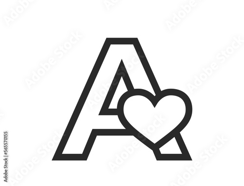 letter a with heart in line style. initial letter for valentine's day design. romantic and love symbol