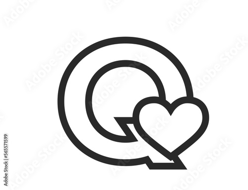 letter q with heart in line style. creative element for valentine's day design. romantic and love symbol