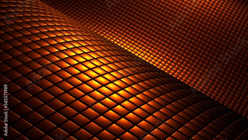 Orange gold chrome metallic technology background, metal squares pattern.