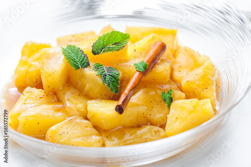 pineapple compote with cinnamon and mint