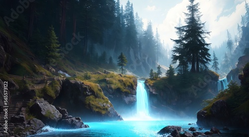 The Power of Flow: A Breathtaking View of Cascading Falls [AI Generated]