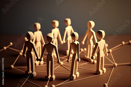 People connected people by lines. Cooperation and collaboration, news gossip spread. Teamwork. Society concept. Social science relationships. Marketing, dissemination of trends and information