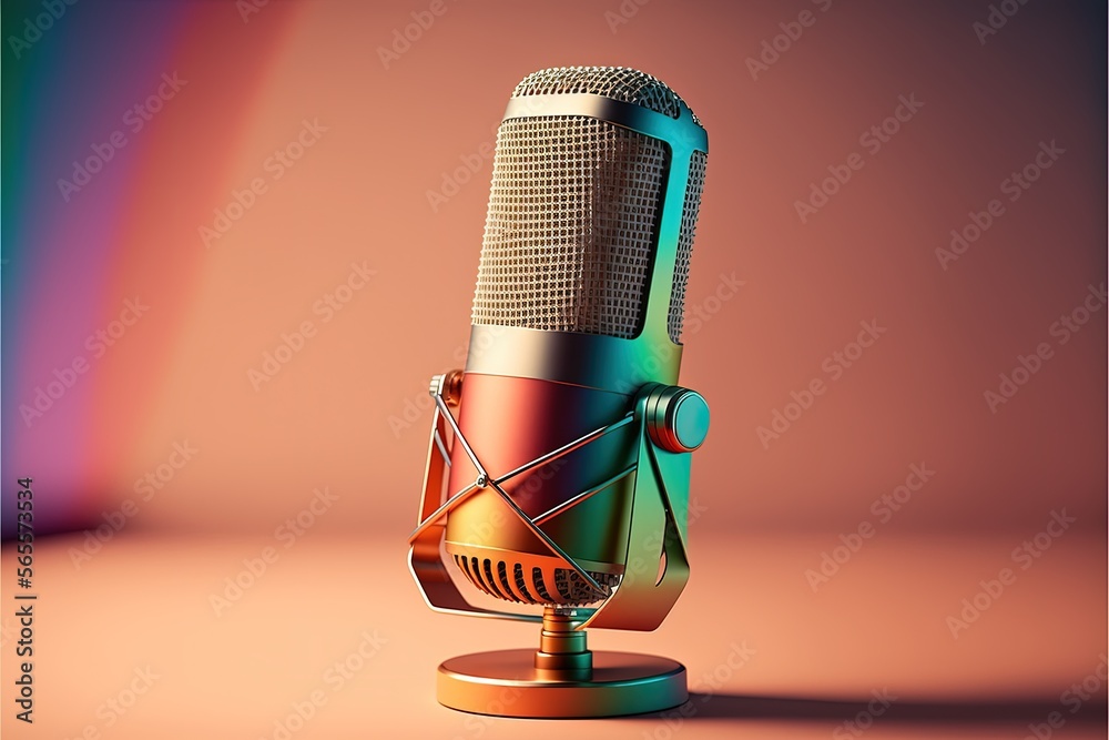 Studio microphone illustration for podcast, colorful gradient background.  Generative AI Illustration Stock | Adobe Stock