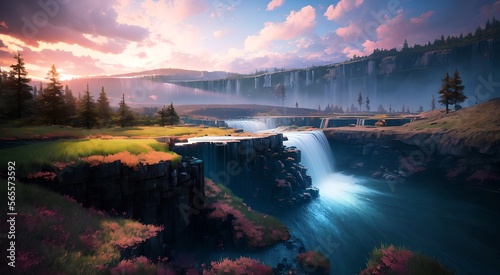 The Power of Flow  A Breathtaking View of Cascading Falls  AI Generated 