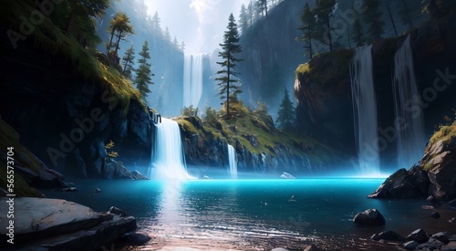 The Power of Flow  A Breathtaking View of Cascading Falls  AI Generated 