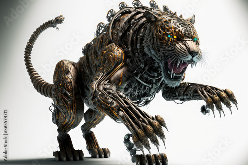 An angry cyborg tiger super detailed 3D. Generative AI. © Interactify