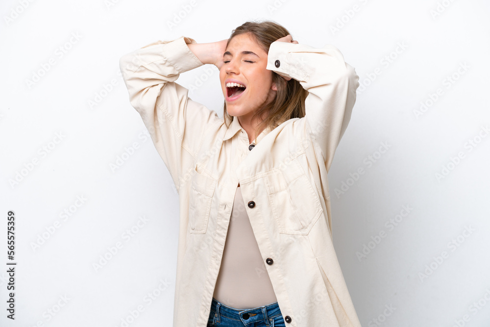 Young caucasian woman isolated on white bakcground stressed overwhelmed Young caucasian woman isolated on white bakcground stressed overwhelmed